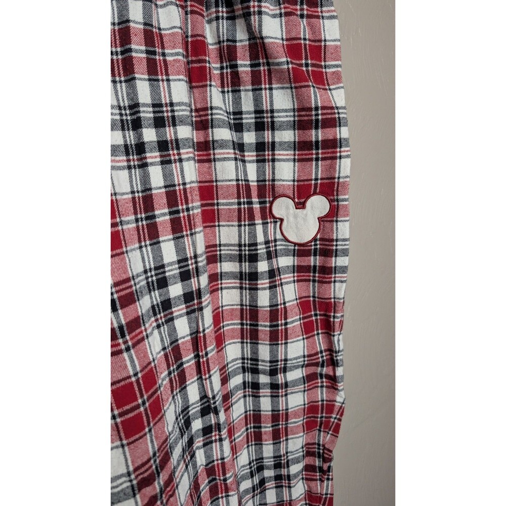 Disney Parks Womens 1X Red Black White Mickey Plaid Flannel Cotton Pajama Set - Picture 10 of 12